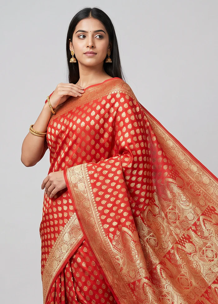 Red Banarasi Silk Saree With Blouse Piece - Image 2