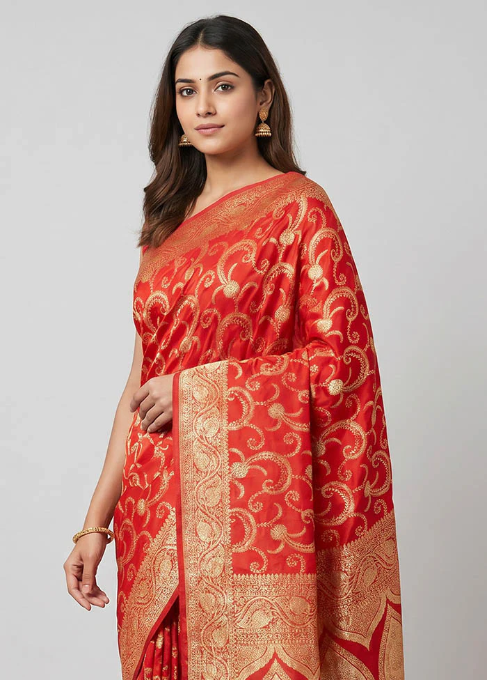 Red Banarasi Silk Saree With Blouse Piece - Image 2