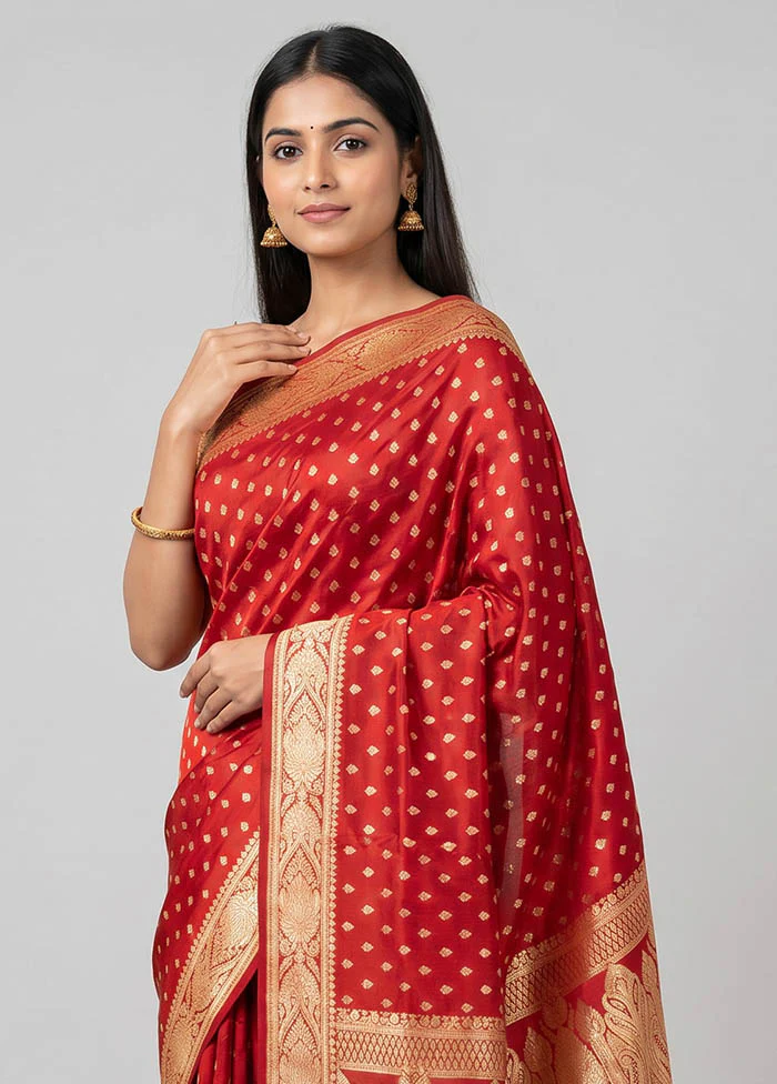 Red Banarasi Silk Saree With Blouse Piece - Image 2