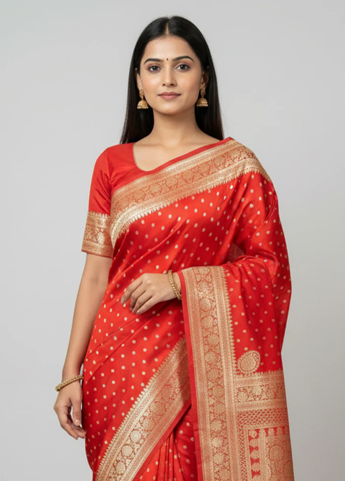 Red Banarasi Silk Saree With Blouse Piece - Image 2