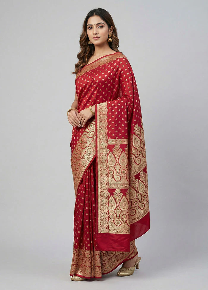 Red Banarasi Silk Saree With Blouse Piece