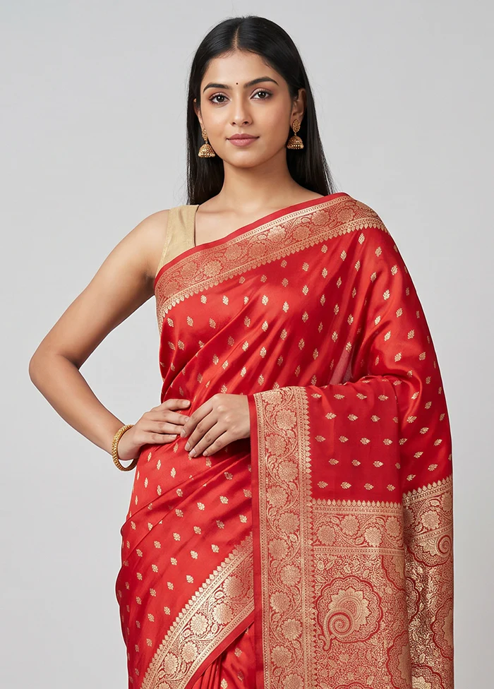 Red Banarasi Silk Saree With Blouse Piece - Image 2