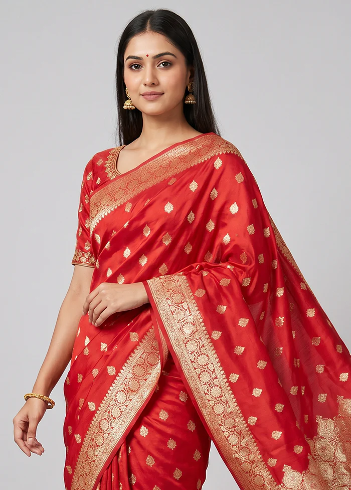 Red Banarasi Silk Saree With Blouse Piece - Image 2