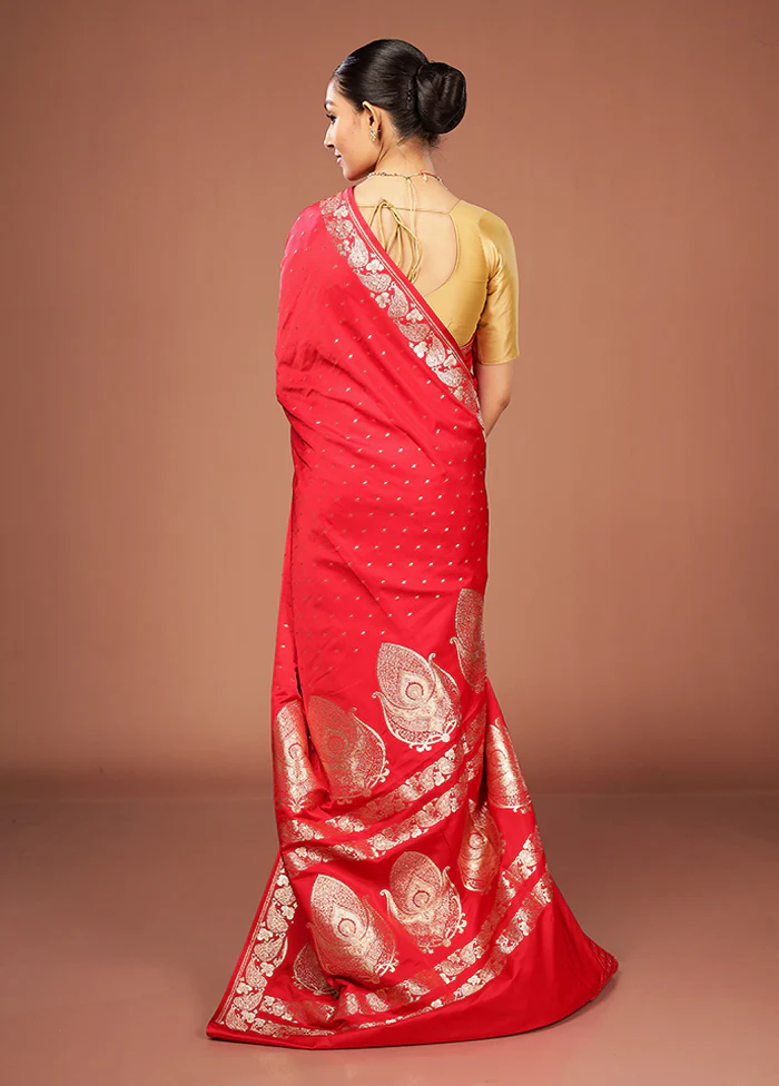 Red Banarasi Silk Saree With Blouse Piece - Image 3