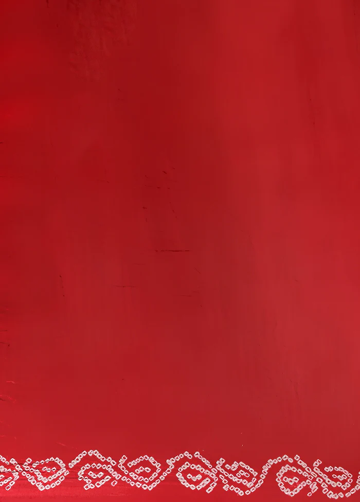 Red Bandhej Pure Silk Saree Without Blouse Piece - Image 6