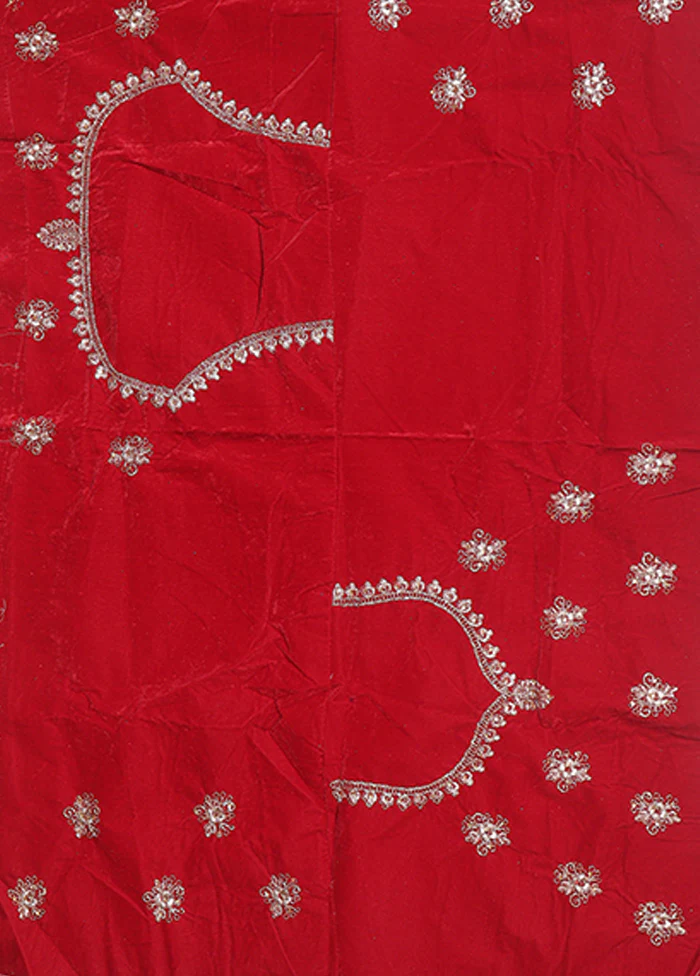 Red Blended Silk Dupatta Lehenga Set - Image 4