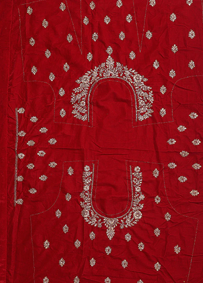 Red Blended Silk Dupatta Lehenga Set - Image 4