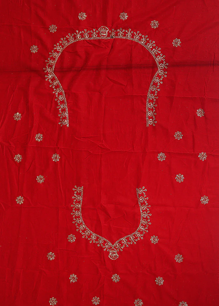 Red Blended Silk Dupatta Lehenga Set - Image 4