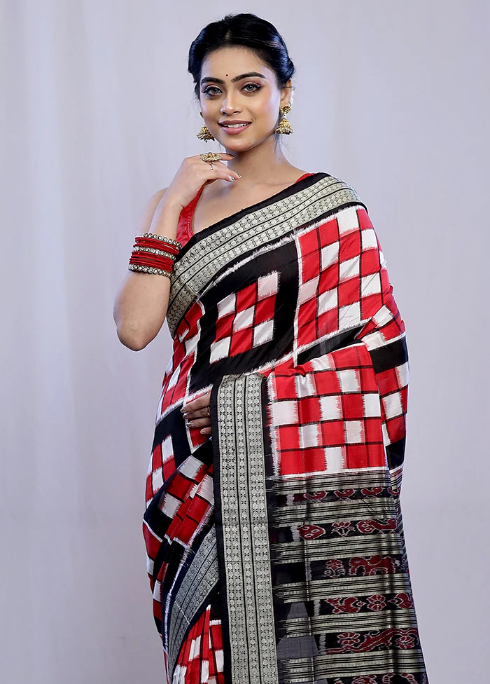 Red Bomkai Pure Silk Saree With Blouse Piece