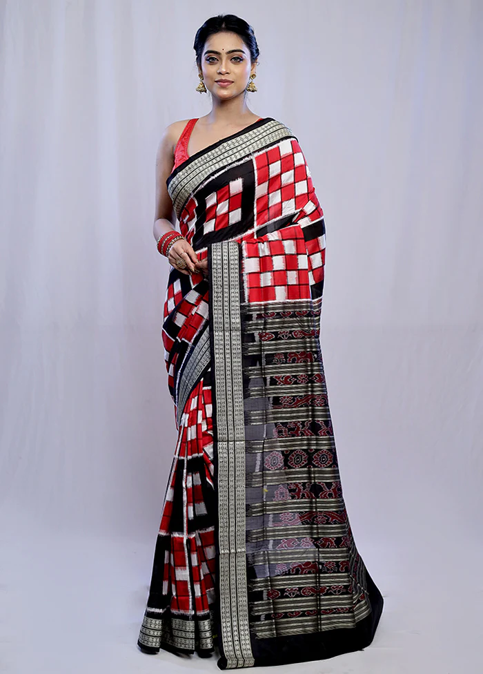 Red Bomkai Pure Silk Saree With Blouse Piece - Image 3