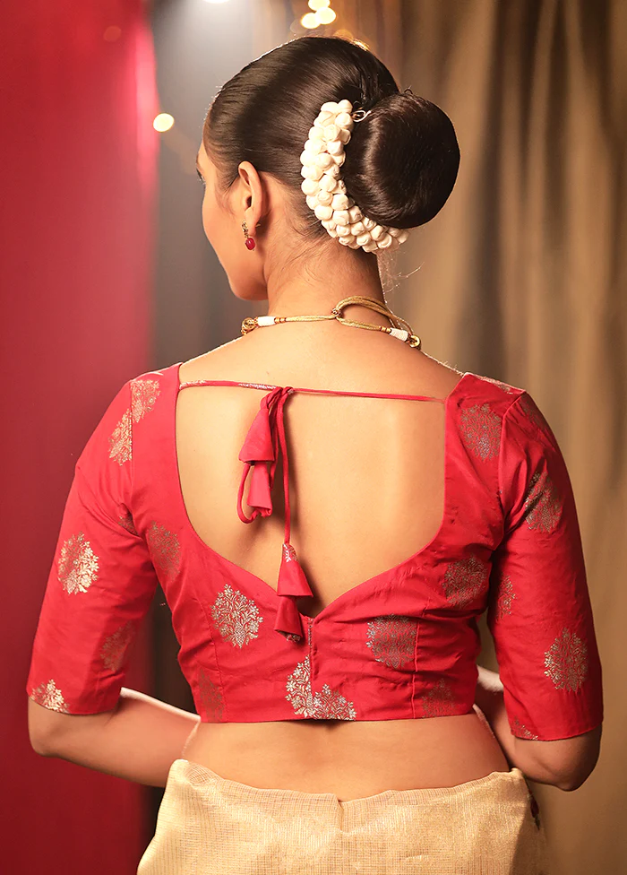 Red Brocade Designer Blouse - Image 2