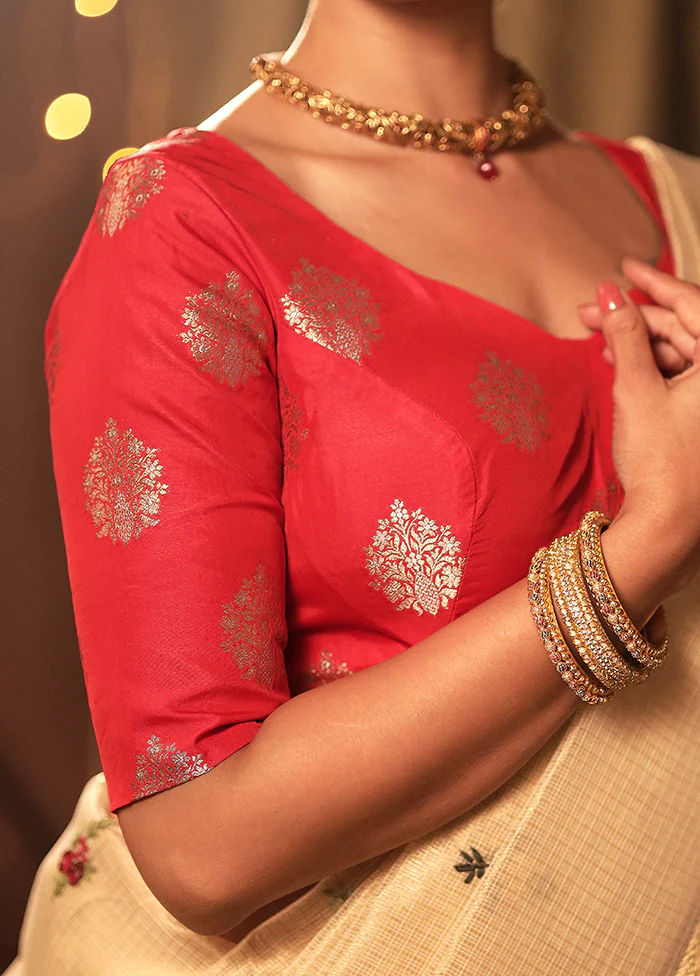 Red Brocade Designer Blouse - Image 4