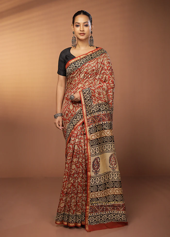 Red Chanderi Silk Saree With Blouse Piece - Image 2
