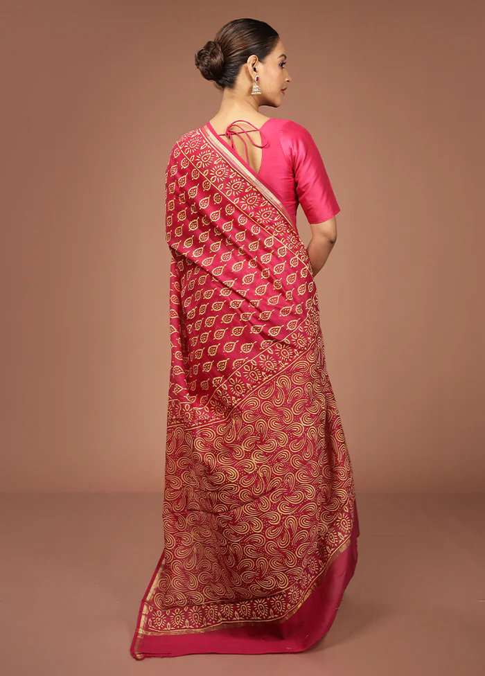 Red Chanderi Silk Saree With Blouse Piece - Image 3