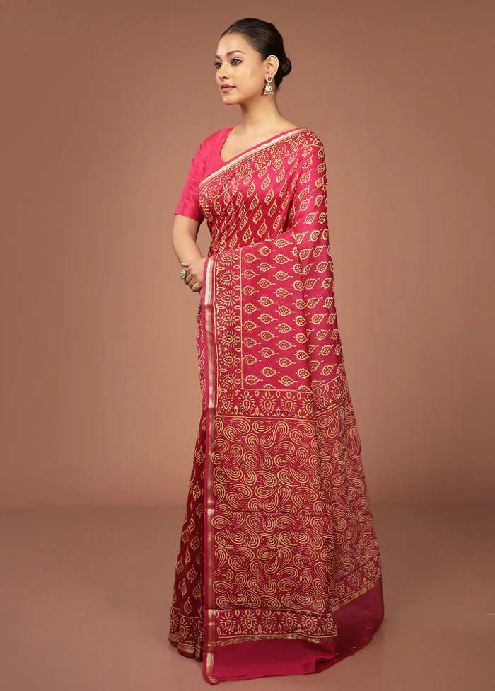 Red Chanderi Silk Saree With Blouse Piece - Image 4