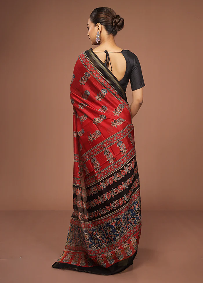 Red Chanderi Silk Saree With Blouse Piece - Image 3