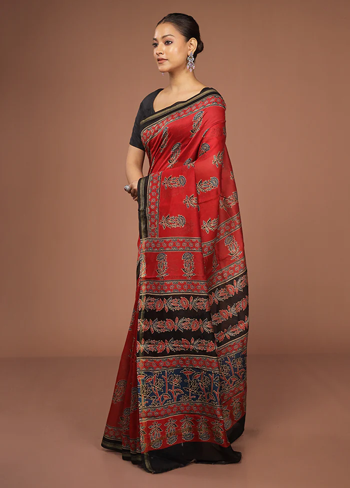 Red Chanderi Silk Saree With Blouse Piece - Image 4