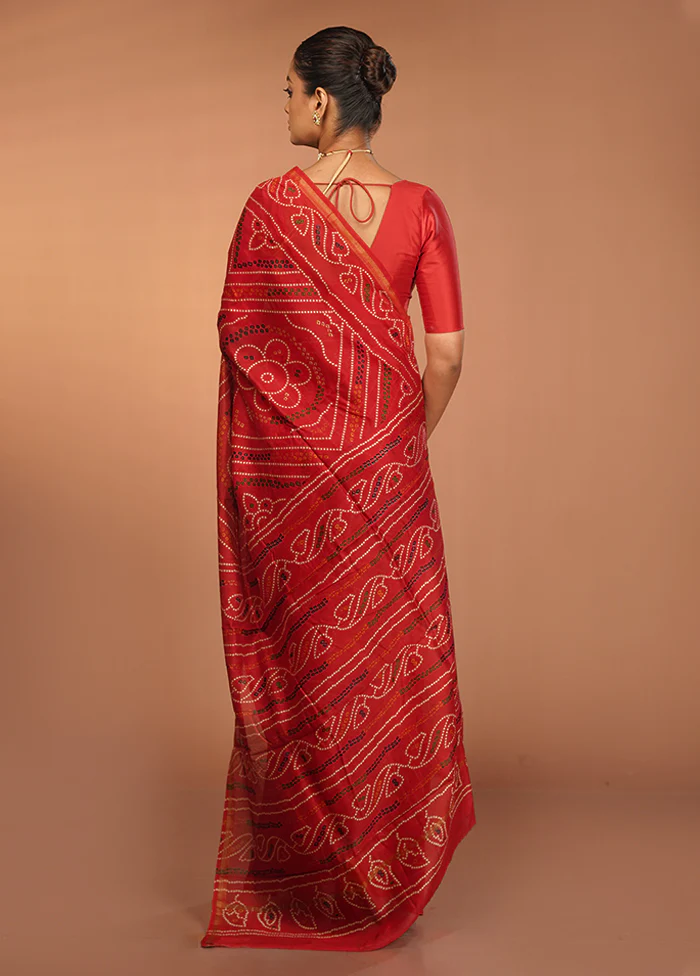 Red Chanderi Silk Saree With Blouse Piece - Image 3