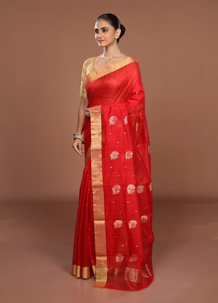Red Chanderi Silk Saree With Blouse Piece - Image 4