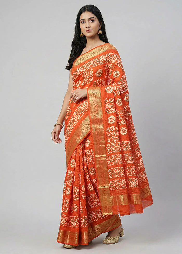 Red Chanderi Silk Saree With Blouse Piece