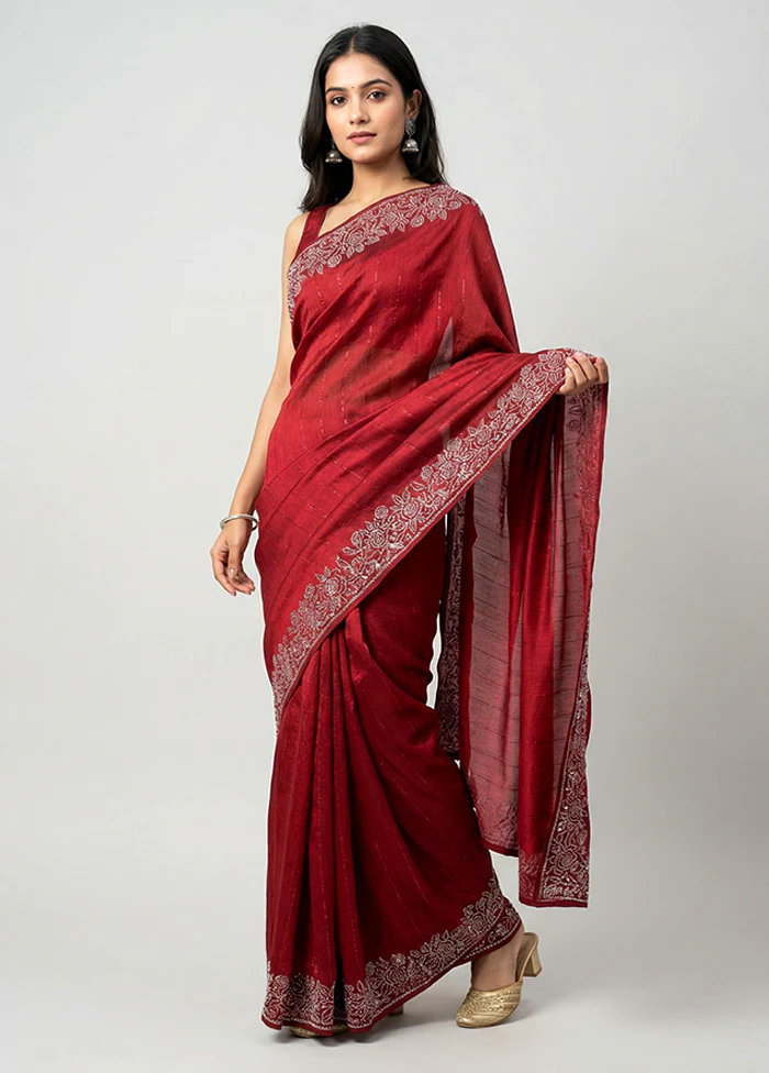 Red Chiffon Silk Saree With Blouse Piece