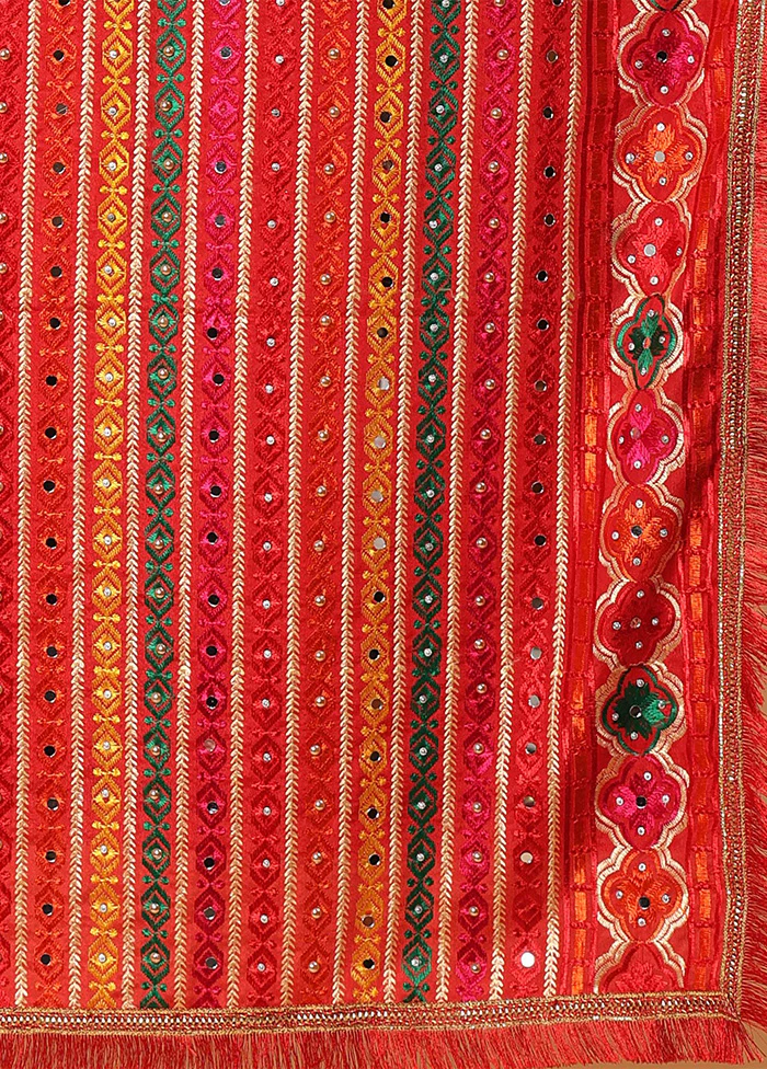 Red Chinon Phulkari Work Dupatta - Image 3