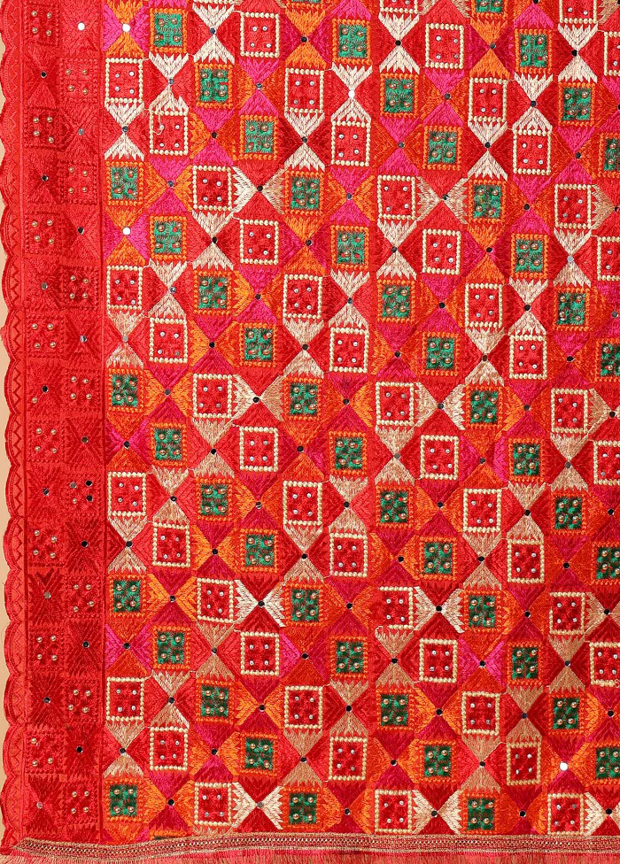 Red Chinon Phulkari Work Dupatta - Image 3