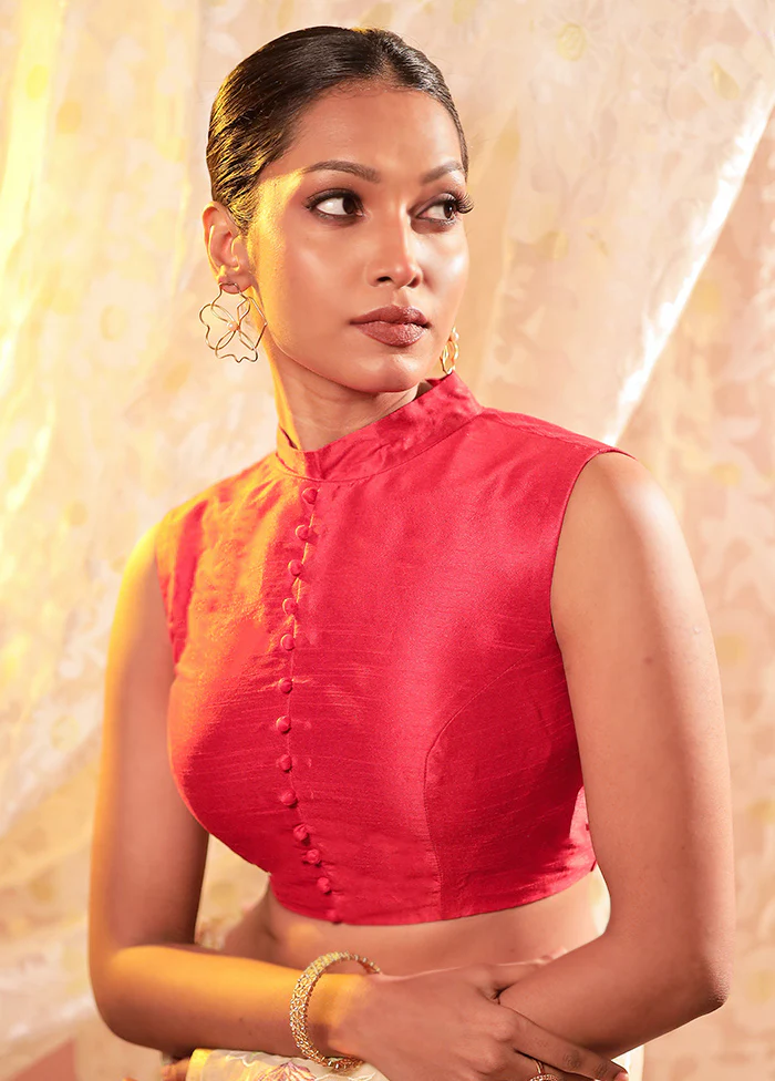 Red Collar Neck Designer Blouse - Image 3