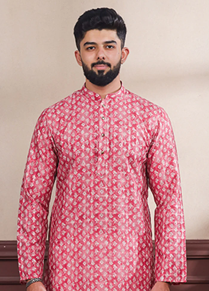 Red Cotton Kurta & Pajama Set - Image 2