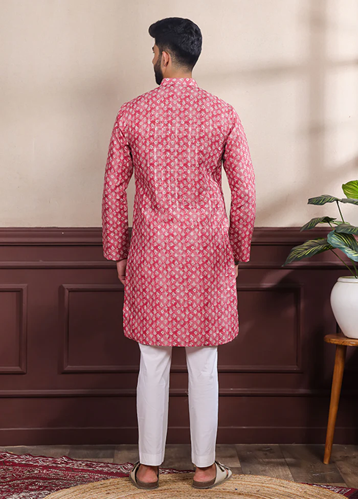 Red Cotton Kurta & Pajama Set - Image 3
