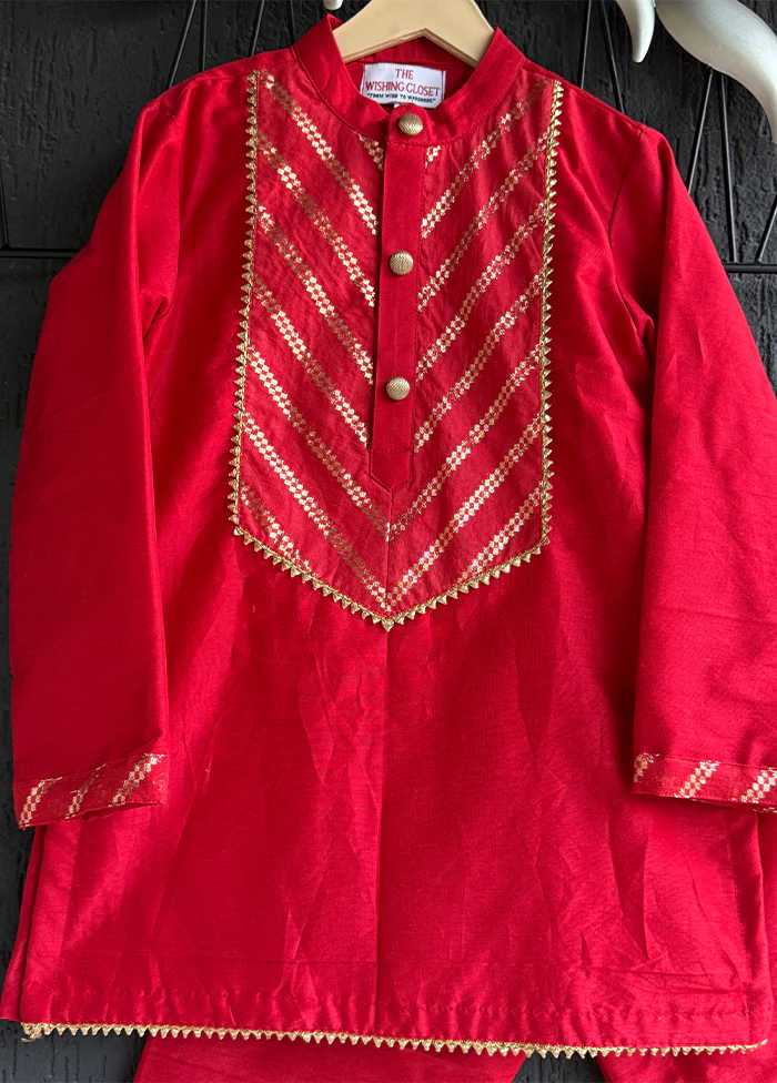 Red cotton Kurta & Pajama Set - Image 2