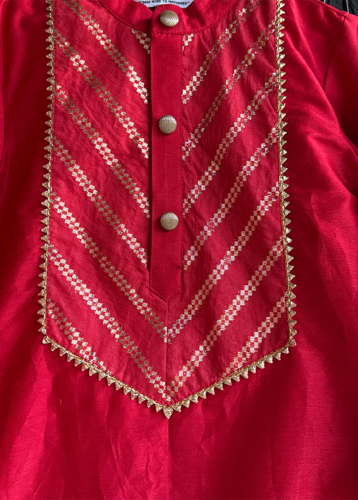 Red cotton Kurta & Pajama Set - Image 2