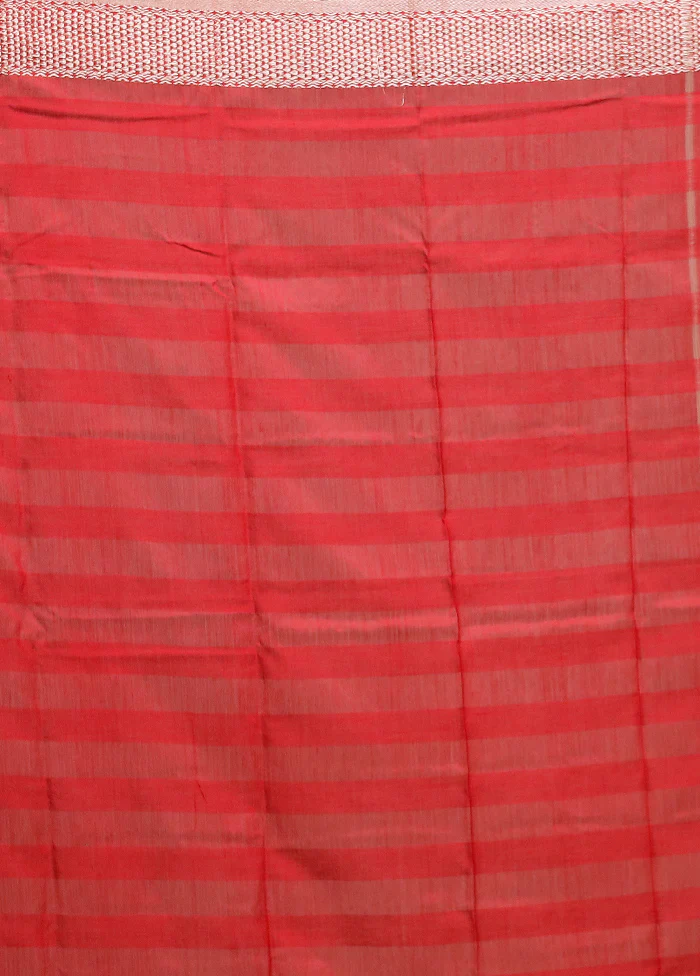 Red Cotton Saree With Blouse Piece - Image 5