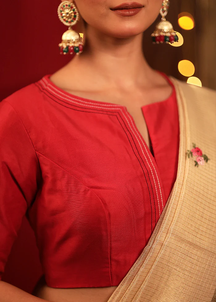 Red Cotton Silk Designer Blouse - Image 4