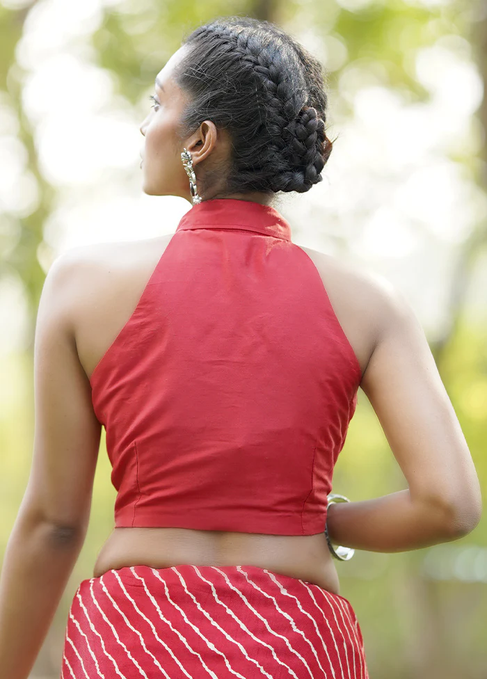 Red Cotton Silk Designer Blouse - Image 2