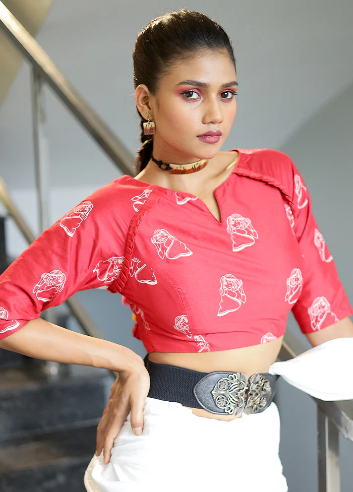Red Cotton Silk Designer Blouse - Image 3