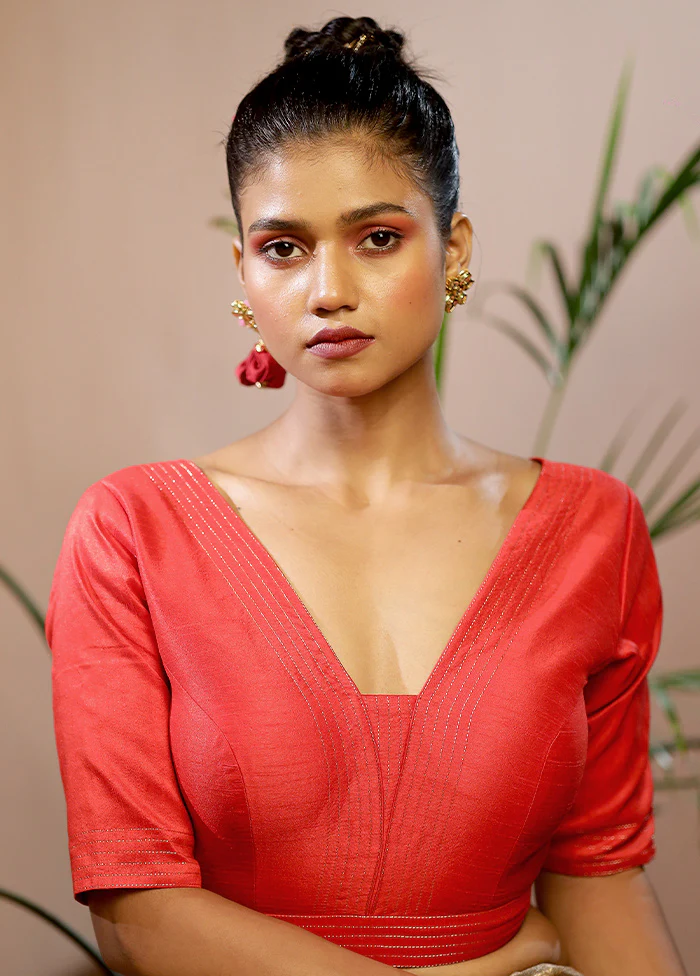 Red Dupion Silk Designer Blouse - Image 3