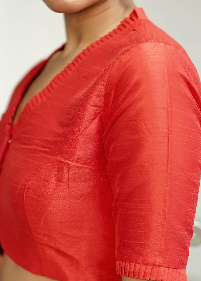 Red Dupion Silk Designer Blouse - Image 4