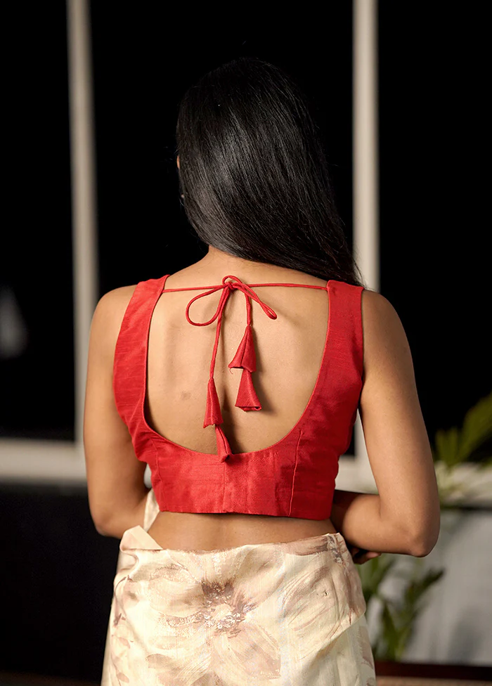 Red Dupion Silk Designer Blouse - Image 2