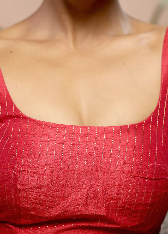 Red Dupion Silk Designer Blouse - Image 4
