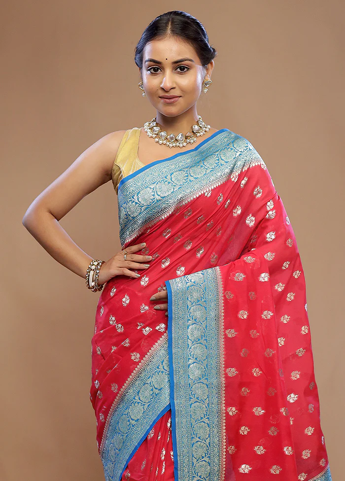 Red Dupion Silk Saree With Blouse Piece