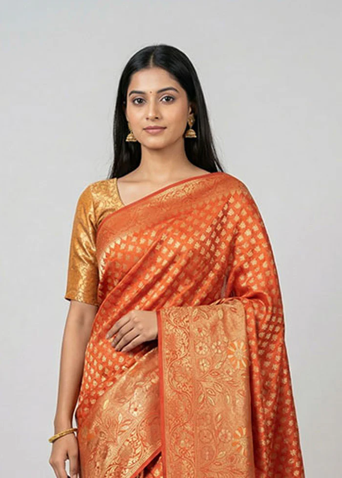 Red Dupion Silk Saree With Blouse Piece - Image 2