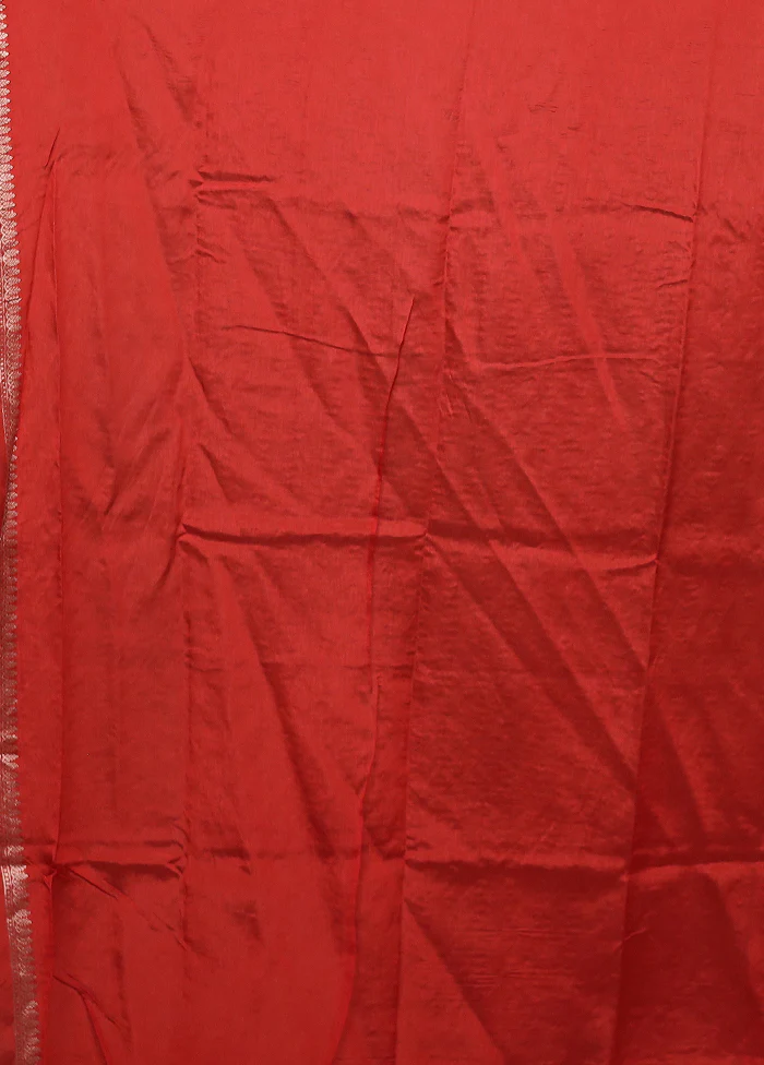 Red Dupion Silk Saree With Blouse Piece - Image 5