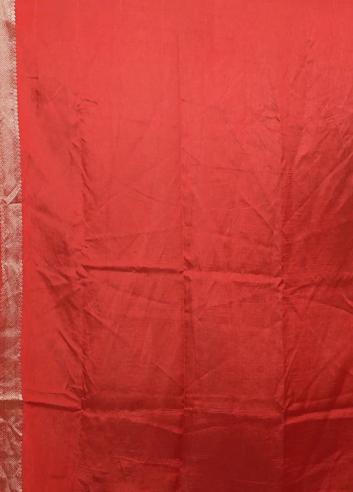 Red Dupion Silk Saree With Blouse Piece - Image 5