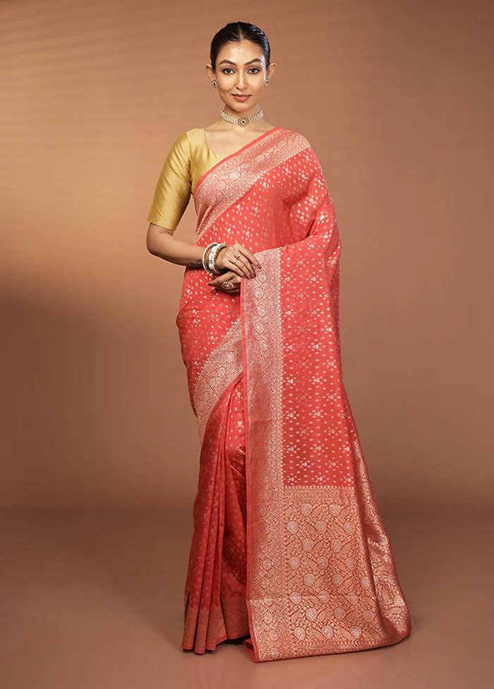 Red Dupion Silk Saree With Blouse Piece - Image 2