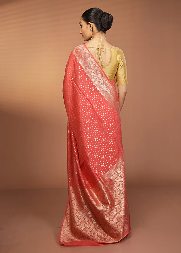 Red Dupion Silk Saree With Blouse Piece - Image 3
