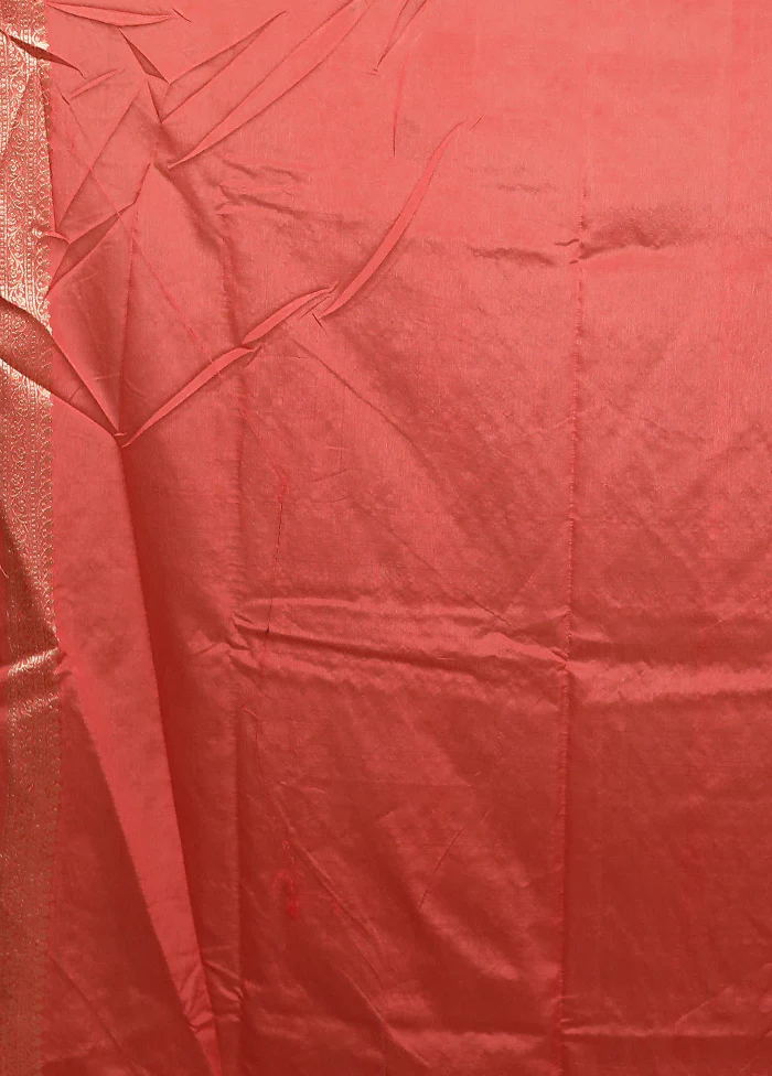 Red Dupion Silk Saree With Blouse Piece - Image 5