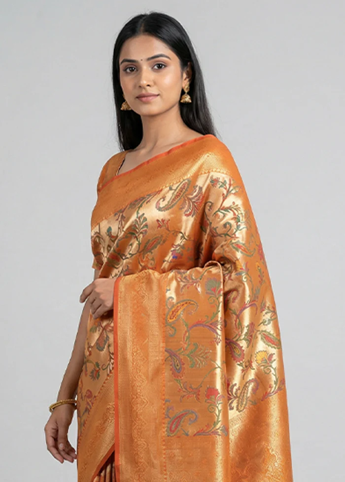 Red Dupion Silk Saree With Blouse Piece - Image 2