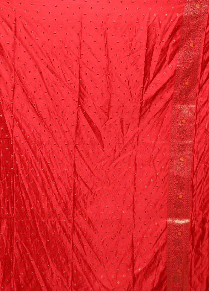Red Dupion Silk Saree With Blouse Piece - Image 5