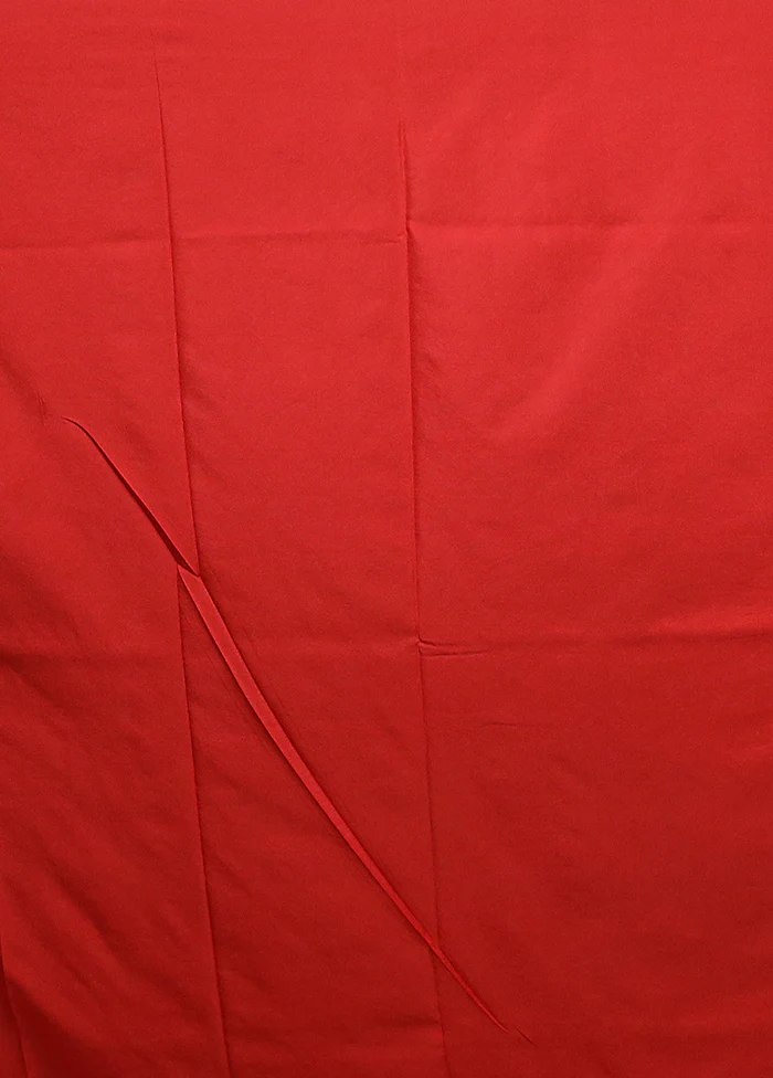 Red Dupion Silk Saree With Blouse Piece - Image 5